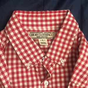 Men’s red gingham button down shirt
